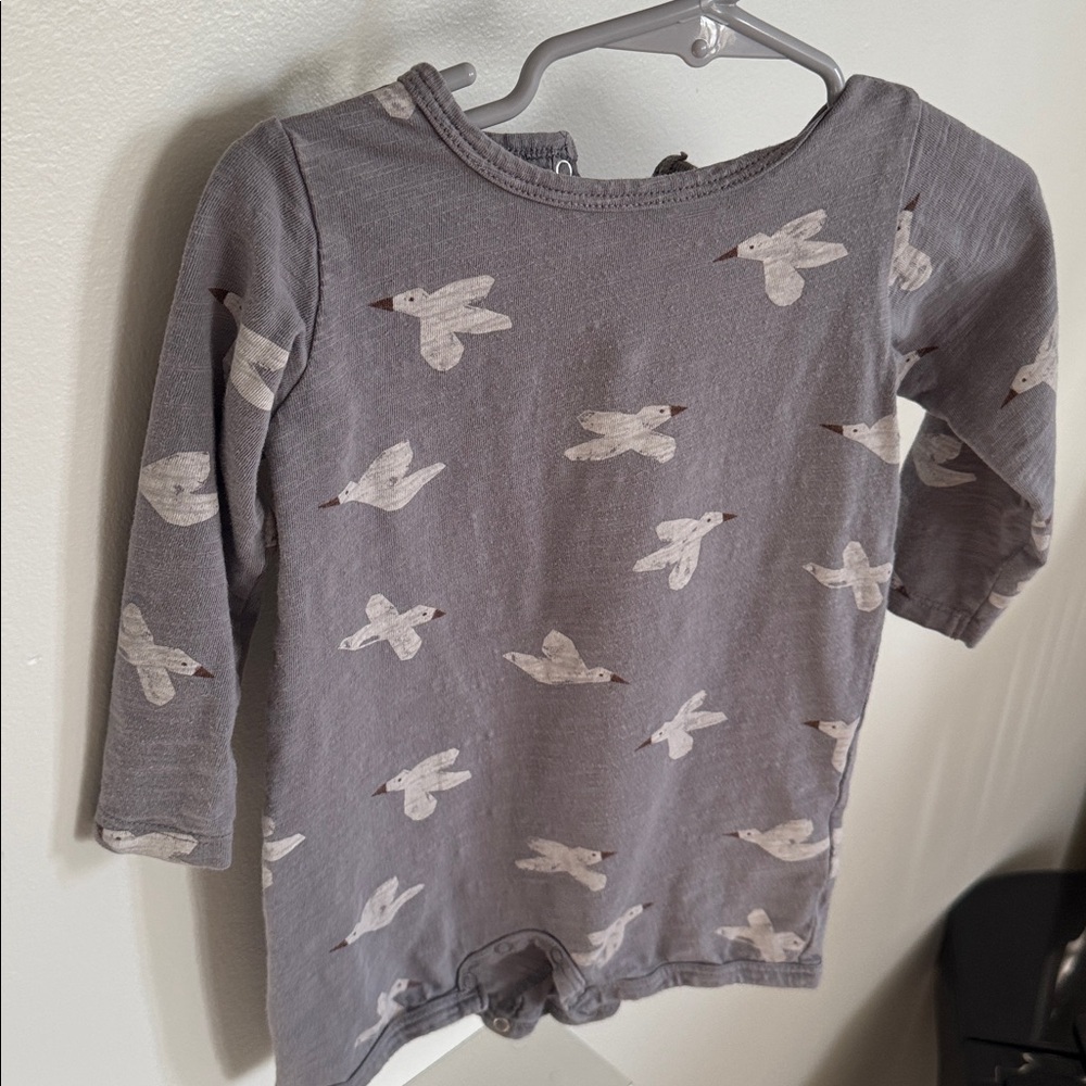 Rylee and Cru Gray Baby Romper Birds - 6-12m